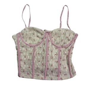 Pretty Garbage Floral Lace Corset Pink Cream Bustier Fairycore Balletcore XL